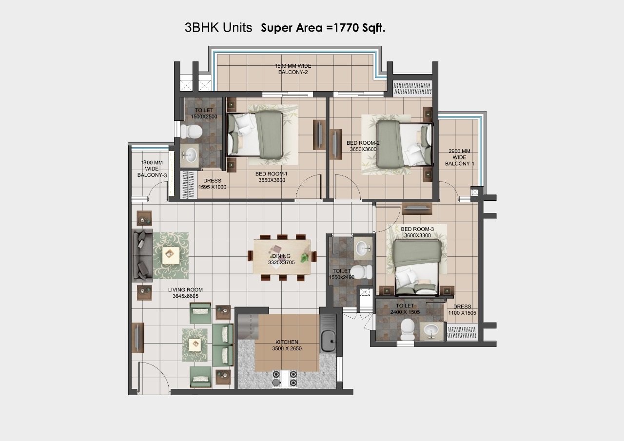 3 BHK floor plan