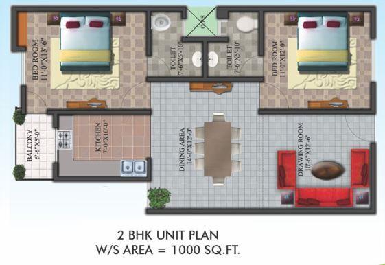 2 BHK floor plan