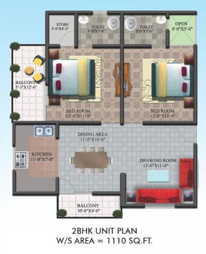 2 BHK floor plan