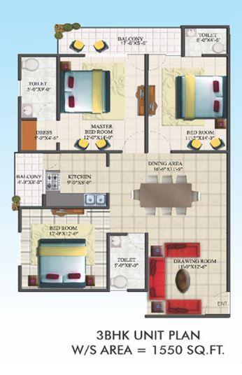 3 BHK floor plan